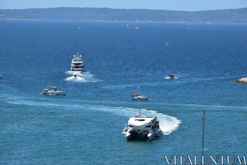 PHOTO Boats on Calm Ocean Scene