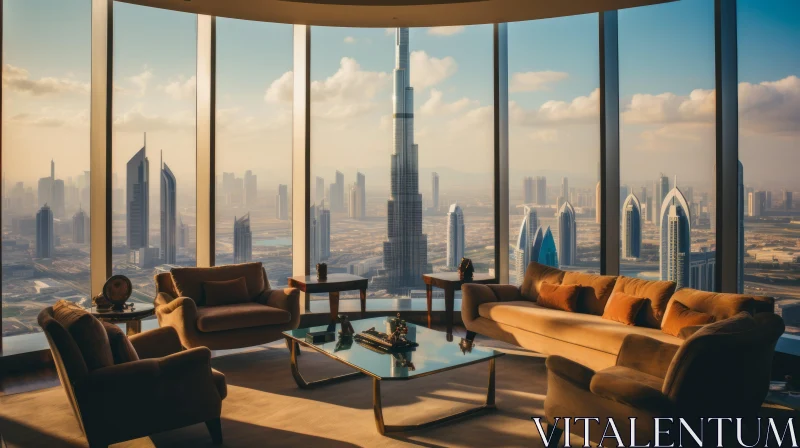 Lounge Room with Burj Khalifa: Atmospheric and Moody Lighting AI Image