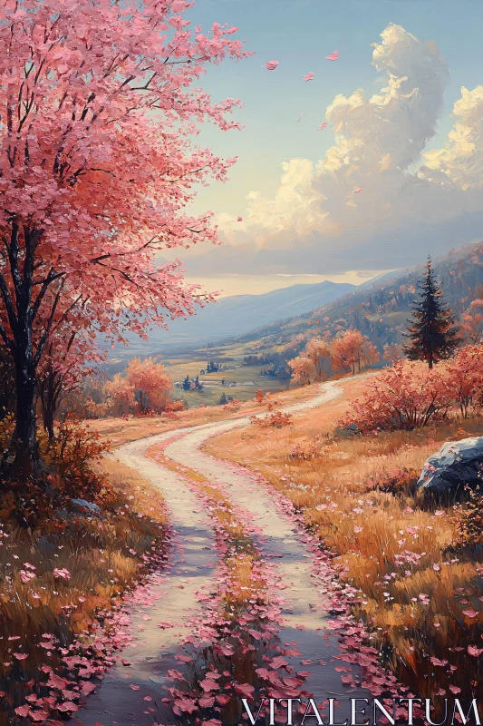 AI ART Tranquil Landscape with Pink Petals