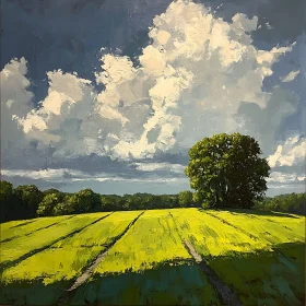 Landscape Painting of Field and Sky