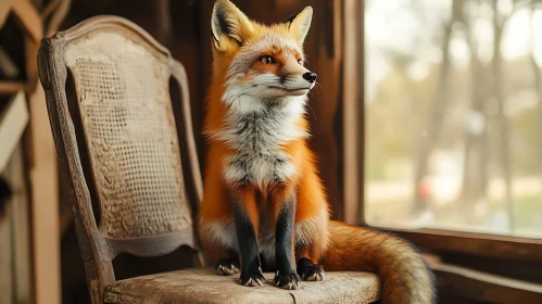 Fox Portrait on Vintage Chair