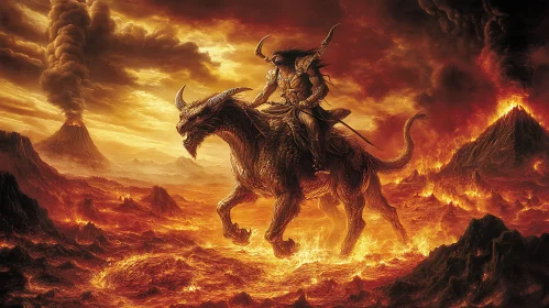 Dragon Rider in Volcanic Wasteland