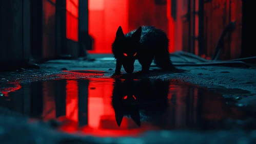 Fox with Red Eyes in Urban Setting