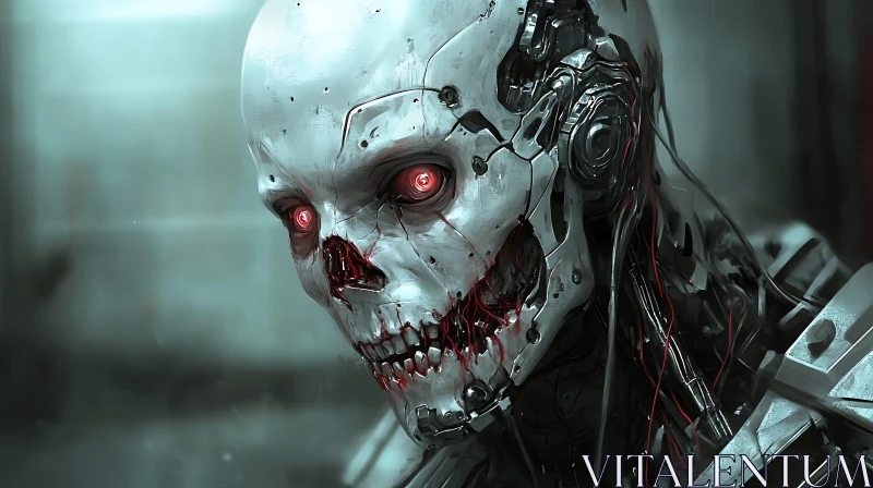 AI ART Skeletal Cyborg with Glowing Red Eyes