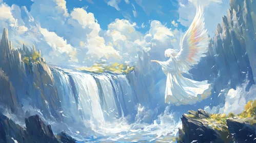 Ethereal Angel Waterfall Scene