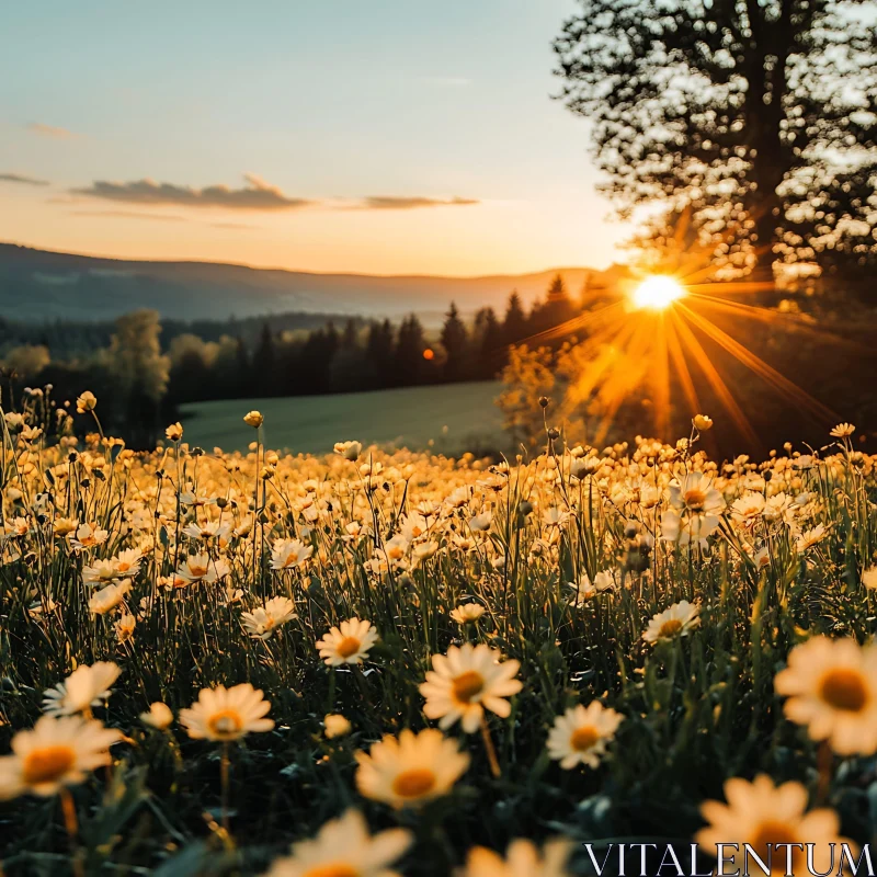 AI ART Golden Hour in Daisy Meadow