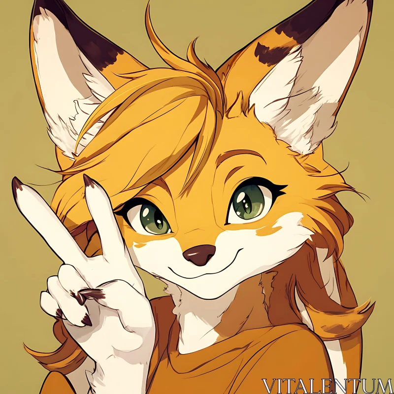 Cartoon Fox with Peace Gesture AI Image