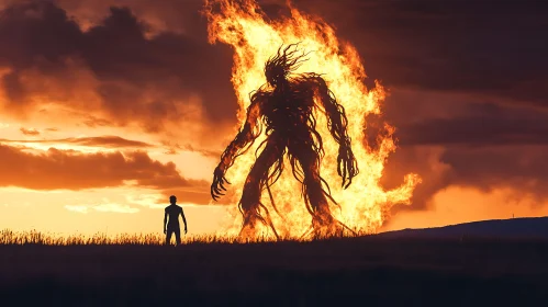 Silhouette of Man and Inferno Monster