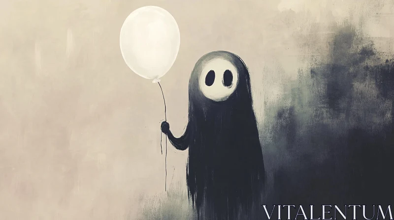 Monochromatic Mood: Dark Figure and Balloon AI Image