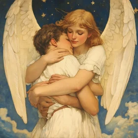 Celestial Protector: Angel and Child Together