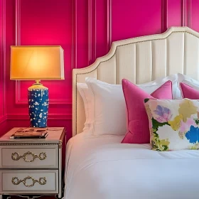 Stylish Bedroom with Magenta Wall