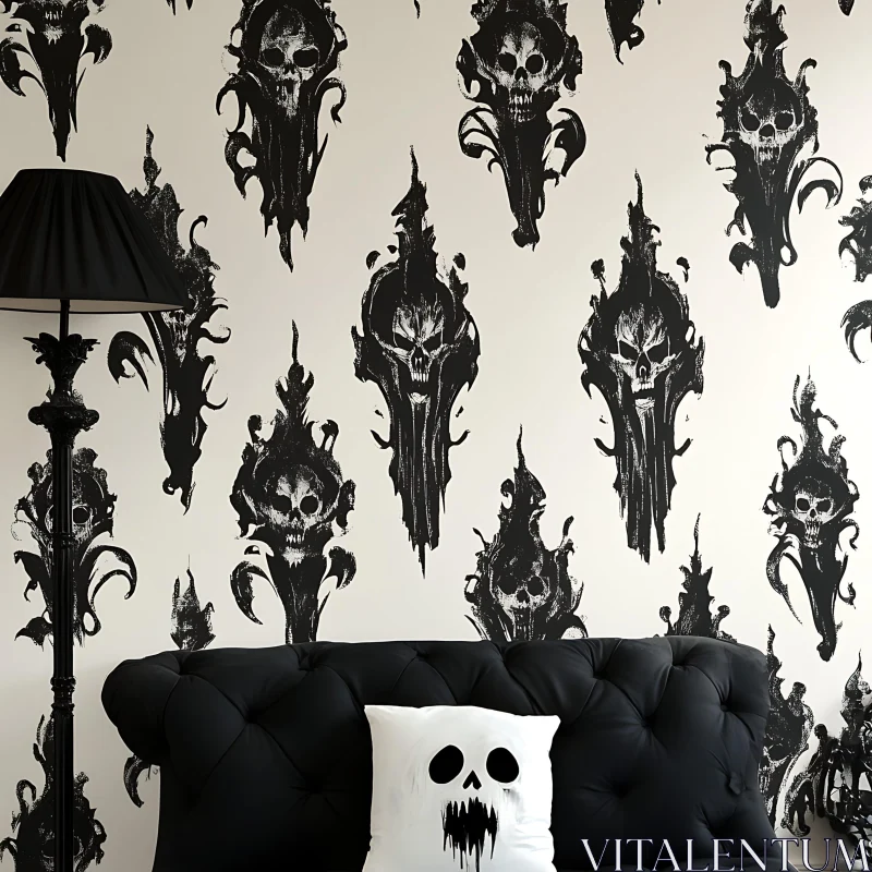 Monochrome Skull-Themed Interior Design AI Image