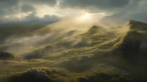 Sunlit Misty Landscape