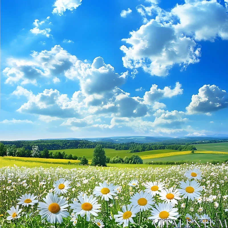 AI ART Field of Daisies and Sky