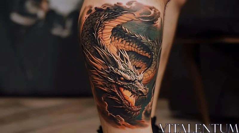 Dragon Tattoo Featuring Mythical Creature on Calf AI Image