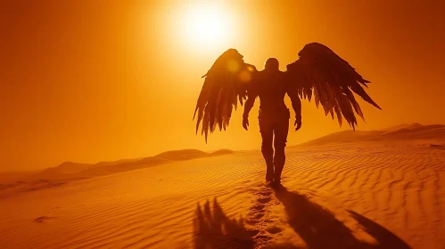 Winged Figure Walking Desert