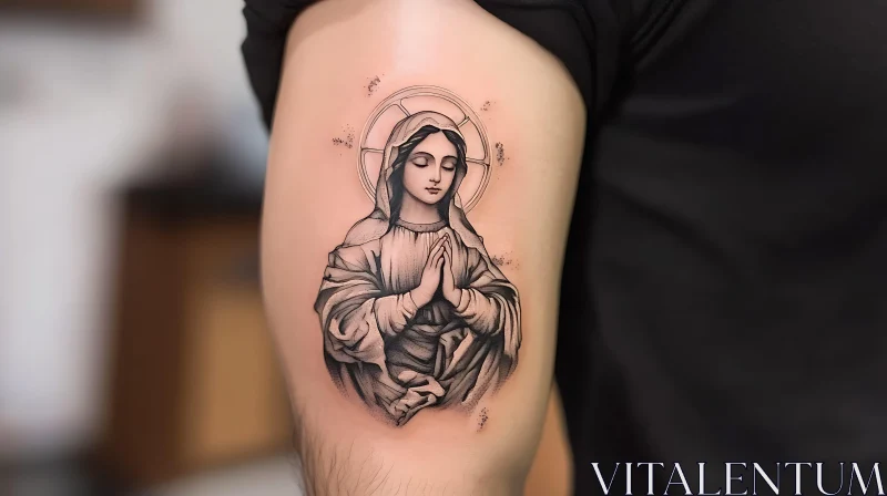 Praying Saint Tattoo on Arm AI Image