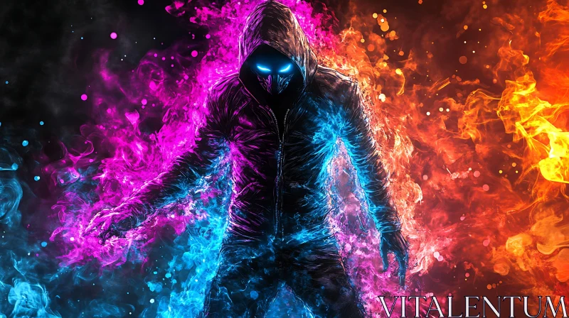 AI ART Hooded Entity in Neon Flames