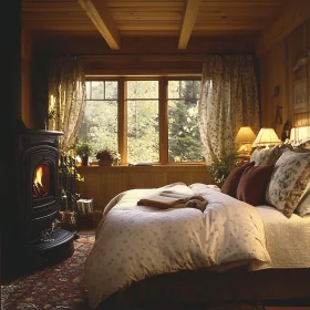 Rustic Bedroom Interior with Warm Lighting