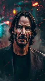 Moody Portrait of Keanu Reeves in Dark Setting