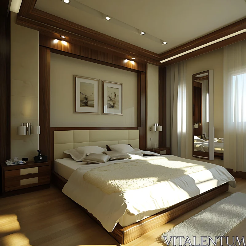 AI ART Modern Bedroom with Wooden Accents