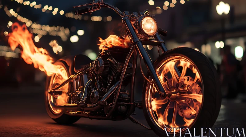 Burning Motorcycle at Night AI Image