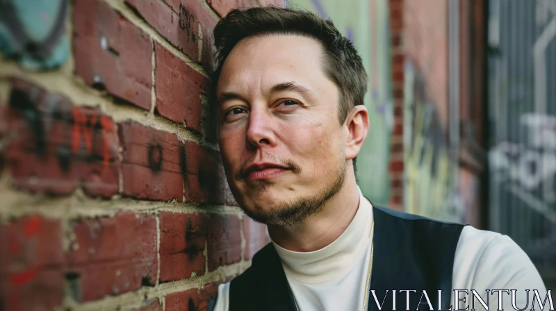 Elon Musk in Urban Graffiti-Decorated Setting AI Image