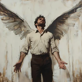 Winged Man Looking Upward Painting