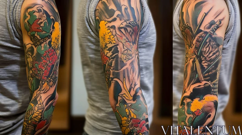 Colorful Full-Sleeve Tattoo Art on Arm AI Image