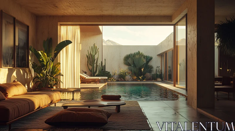 Tranquil Poolside Interior Design AI Image