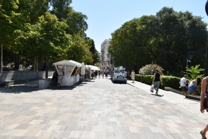 Vibrant Street Market and Shoppers Free Stock Photo