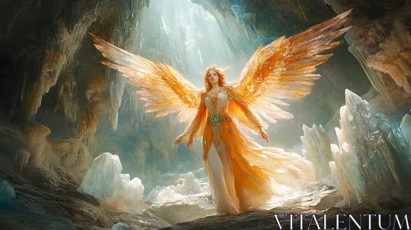 AI ART Angel with Wings in Cave