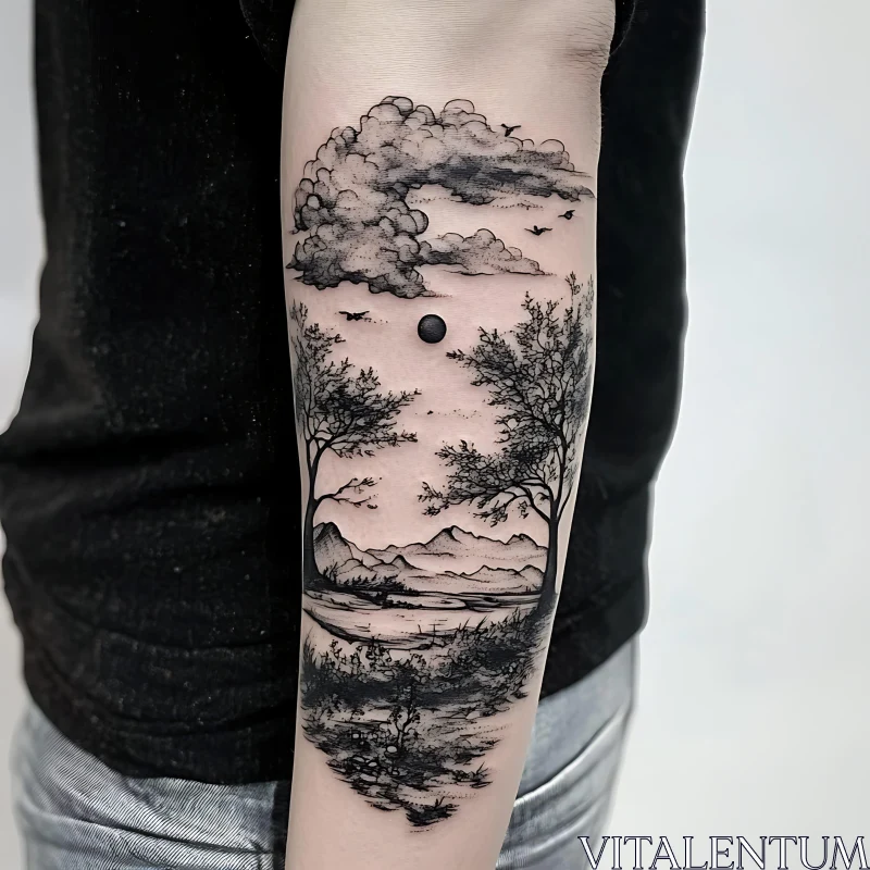 Forearm Tattoo with Detailed Nature Scene AI Image