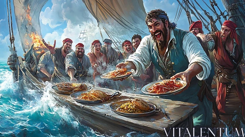 Pirates Celebrate with a Shipboard Feast AI Image