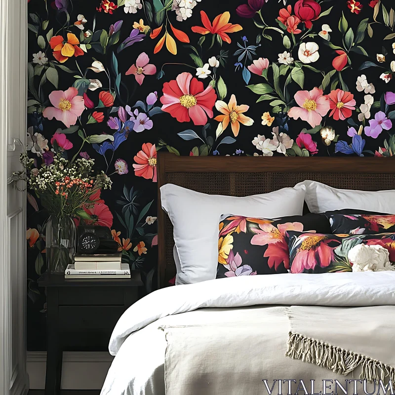 AI ART Elegant Floral Bedroom