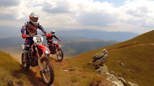 Motorcross Riders on Mountain Ridge