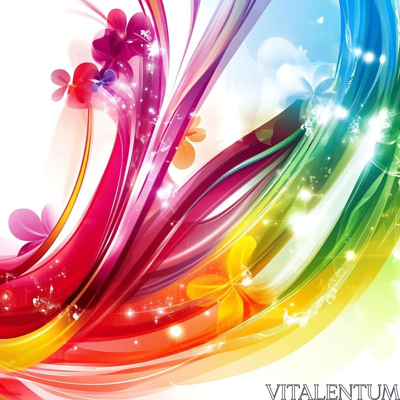 Rainbow Curves with Floral Elements AI Image