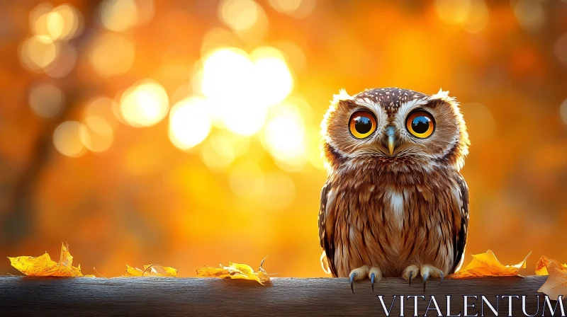 Owl in Fall Leaves AI Image