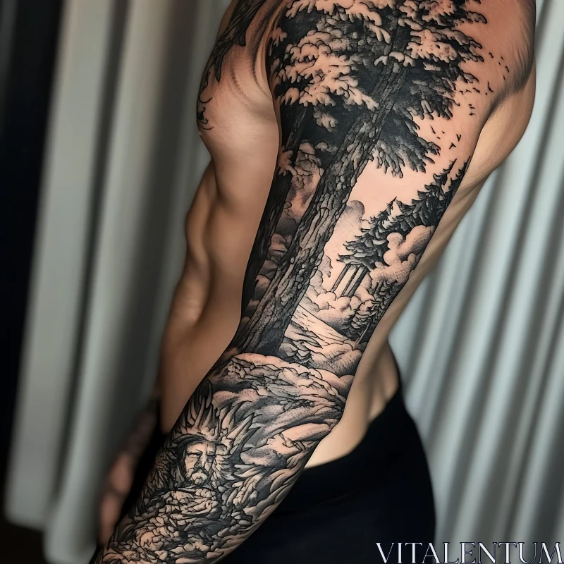 AI ART Detailed Forest Scene Tattoo