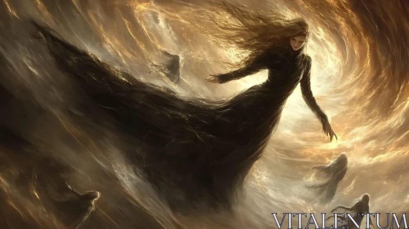 AI ART Mystical Woman Emerging from Golden Clouds