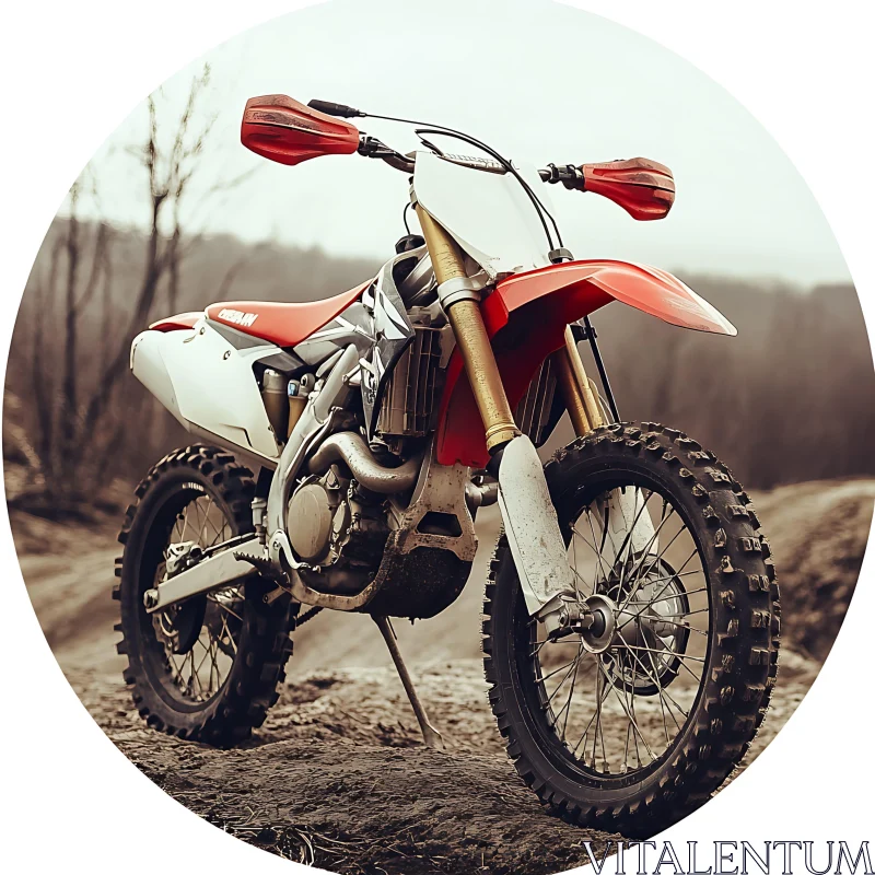 Red and White Dirt Bike on Dirt Track AI Image