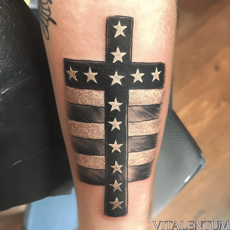 Forearm Tattoo of Cross with Star and Stripe Design AI Image