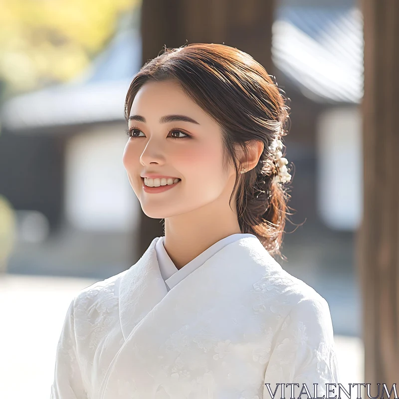 Graceful Woman Portrait with Floral Hairpiece AI Image