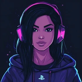 Portrait of a Woman Gamer with Headphones