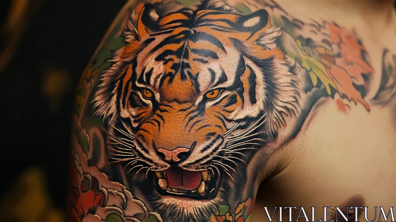 Realistic Tiger Head Tattoo on Shoulder AI Image