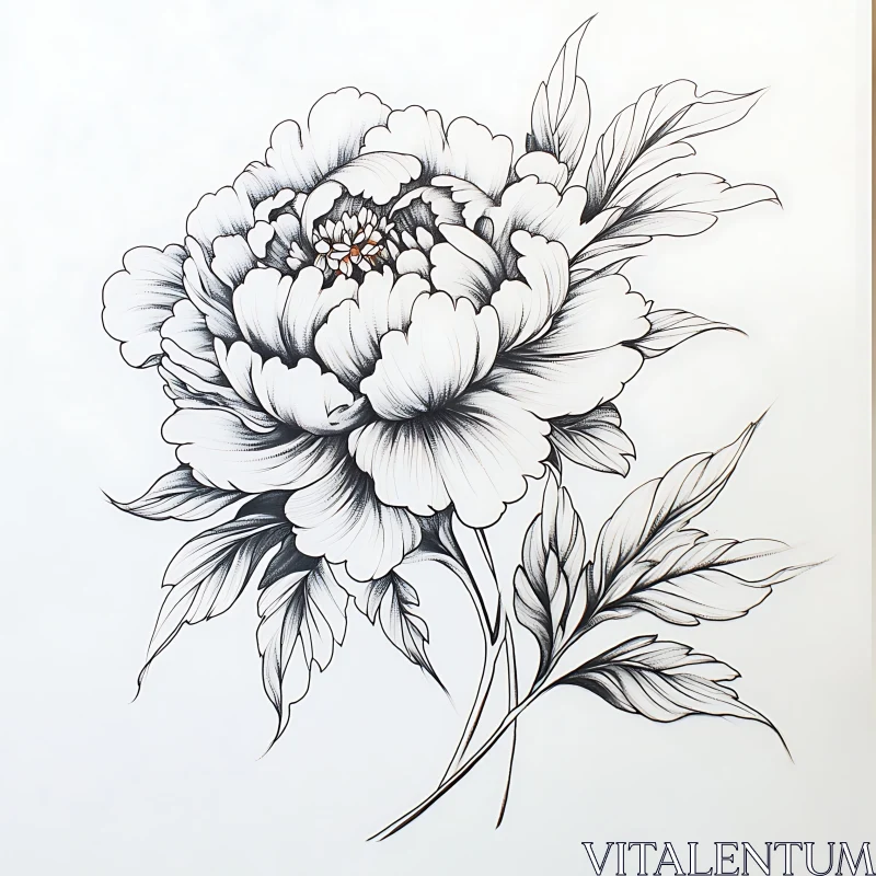 AI ART Monochrome Peony Botanical Art