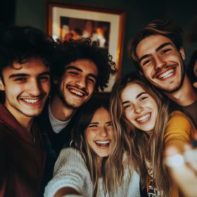 Group of Smiling Friends Taking Selfie