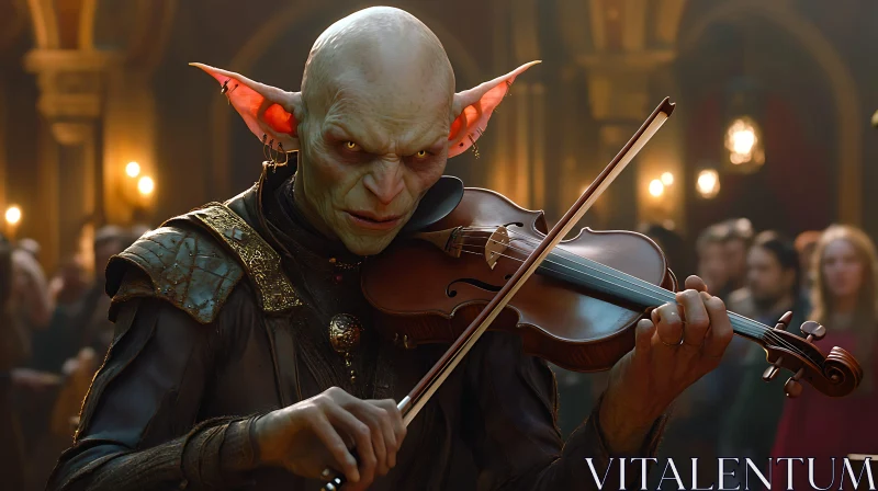 Enigmatic Goblin Musician Portrait AI Image