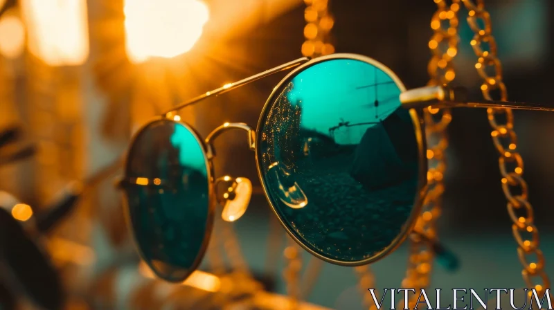 Blue Sunglasses with Gold Frame - Close-up Fashion Photography AI Image