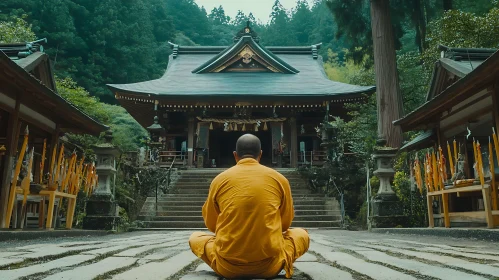 Monk's Meditation at Temple